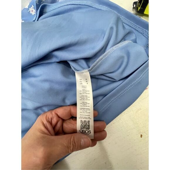 ASOS Floral Faux Wrap Front Shirred Mini Dress Size 8 - Picture 9 of 9